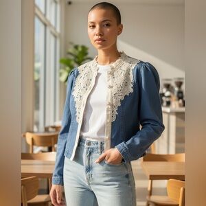 La Ros Blue Denim Shirt with Lace Detail Medium